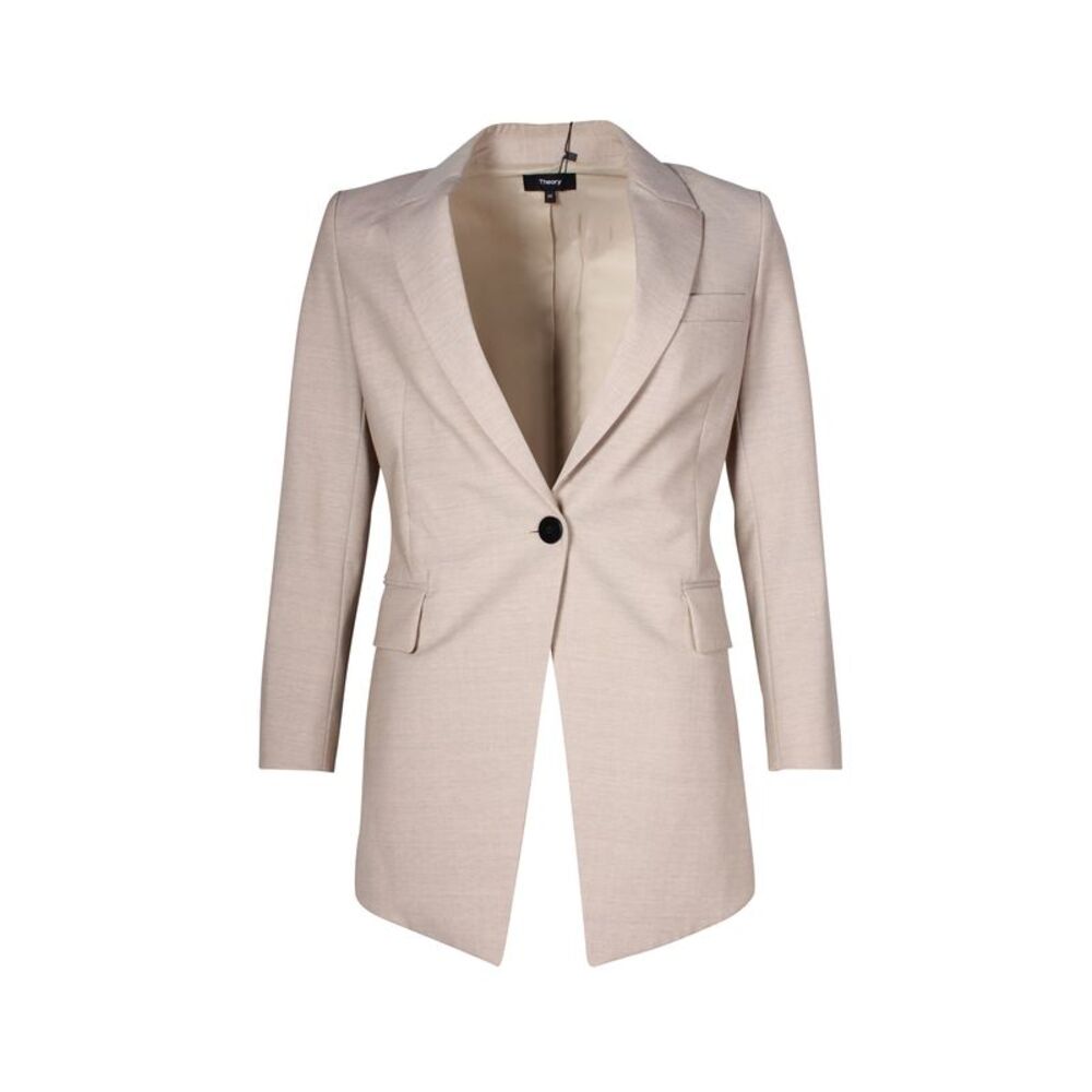 Theory Etiennette Melange Single Breasted Blazer in Beige Wool